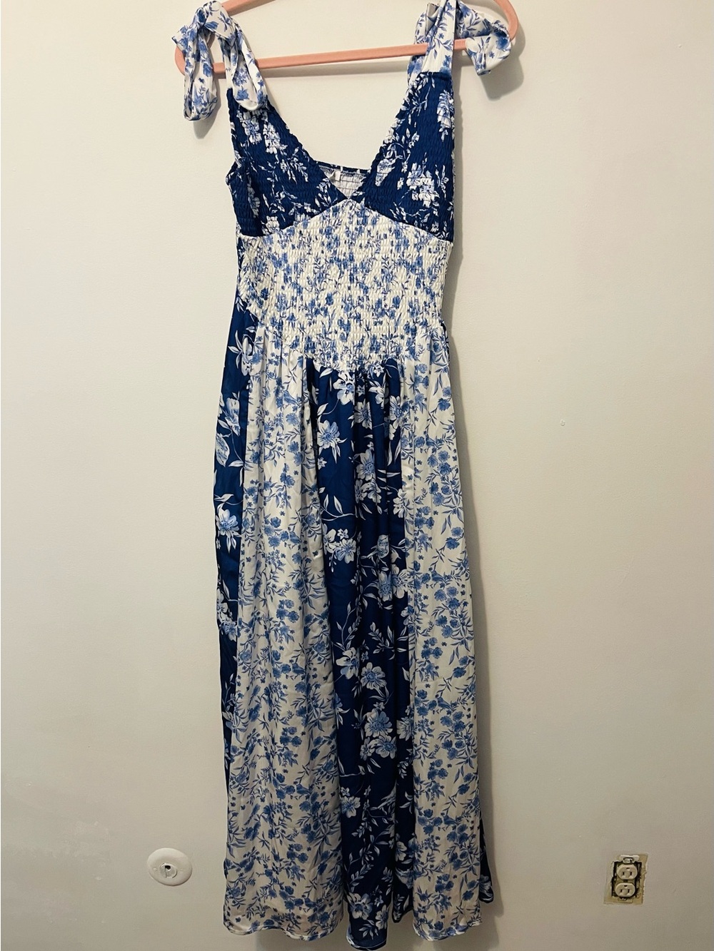 Altar'd State Navy and White Floral Tie-Shoulder Maxi
